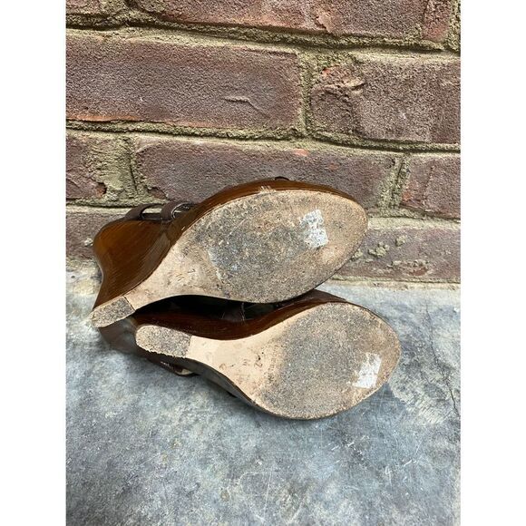 Michael Kors Brown Leather Strappy Platform Wedge Sandal Size 7 - Picture 7 of 11